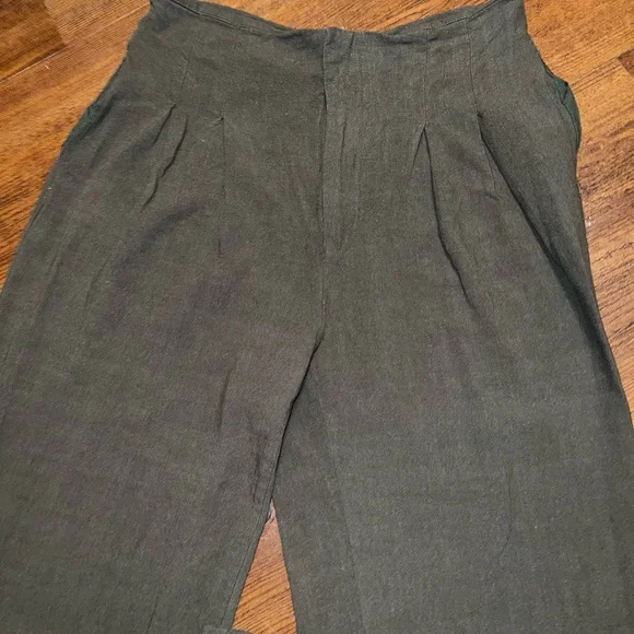 ⭐️SHEIN Army Green Linen Blend Wide Leg Pleated Pants Size L - Picture 4 of 10